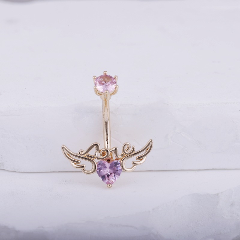 Angel Wings LOVE Letters Belly Button Ring Gold with White CZ Cubic Zirconia Navel Piercing Jewelry Wholesale - Image 4