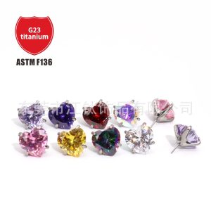F136 Titanium Lip Nail with 5A Peach-shaped Zircon Pin Ear Nail G23 Titanium Alloy Body Piercing Jewelry Ear Nail