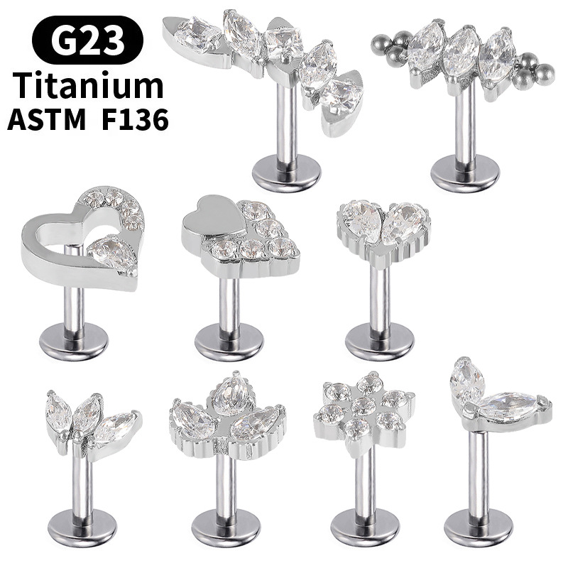 Zsen F136 Titanium Alloy Diamond Lip Stud Labret Piercing with CZ Crystal G23 Titanium Women's Earrings Wholesale - Image 5