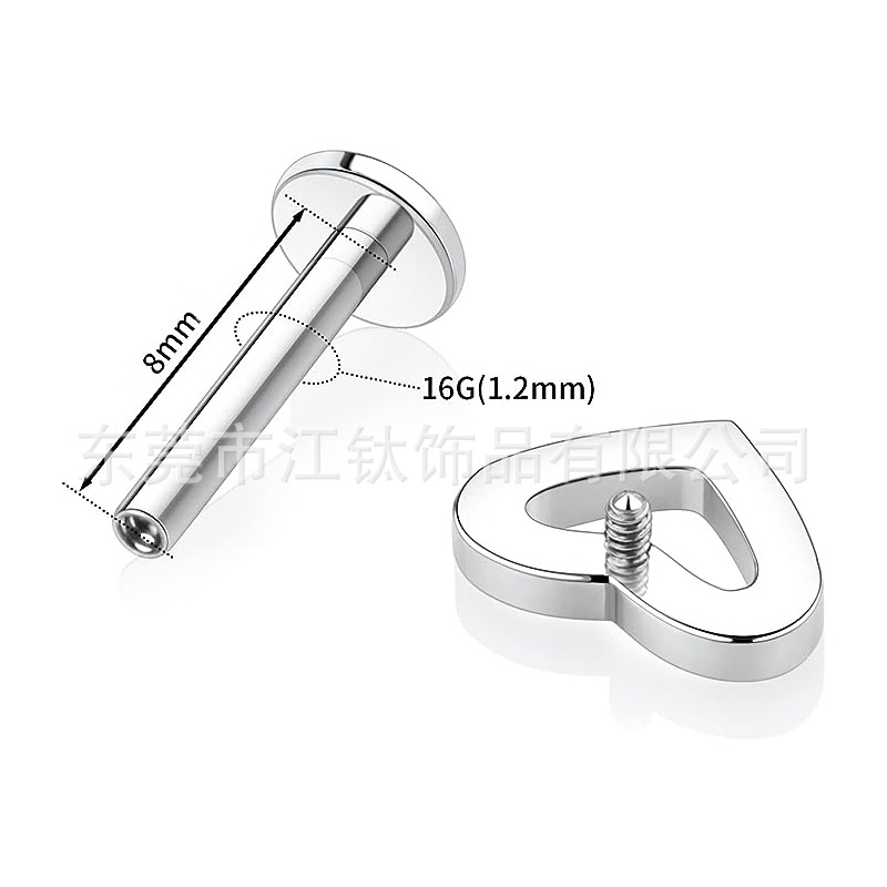 F136 Titanium Heart-Shaped Inlaid Zircon Ear Studs Lip Nails Cross-Border G23 Titanium Alloy Body Piercing Ear Bone Nails - Image 2