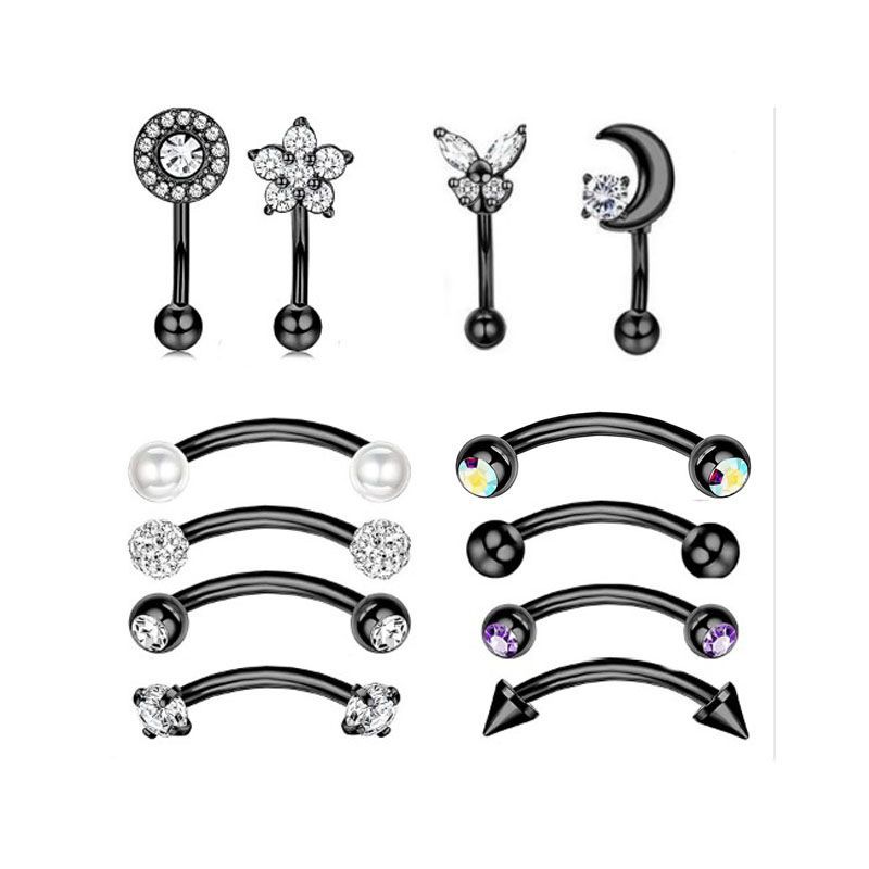 Amazon New Combination Stainless Steel Eyebrow Nail Ear Bone Earring Piercing Jewelry Personality Lip Nail Invisible Eyebrow Nail Black - Image 2