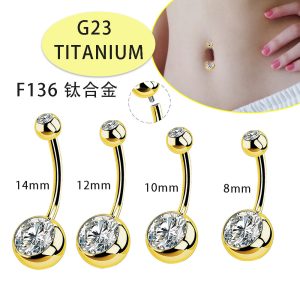 G23 Titanium Navel Ring with Zircon - Body Piercing Jewelry Belly Button Ring 8-10-12-14mm Single Sold
