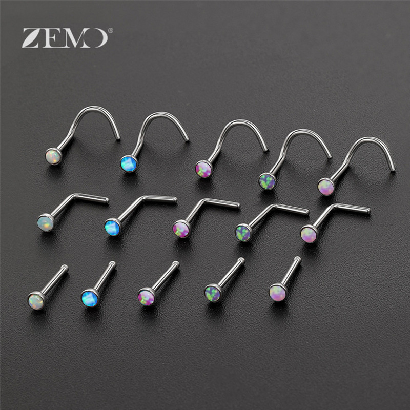 Cross-Border Hot-Selling Personalized Opal Nose Nail Stud 316L Stainless Steel Straight Nose Piercing Jewelry - Image 3