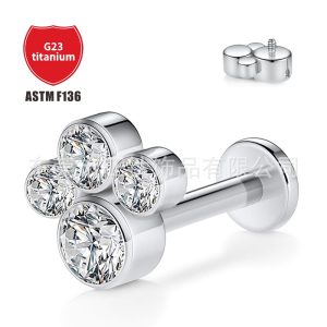 G23 Titanium Cat's Claw Earrings with Zircon 5A - Cross-Border Hot Sale Body Piercing Jewelry