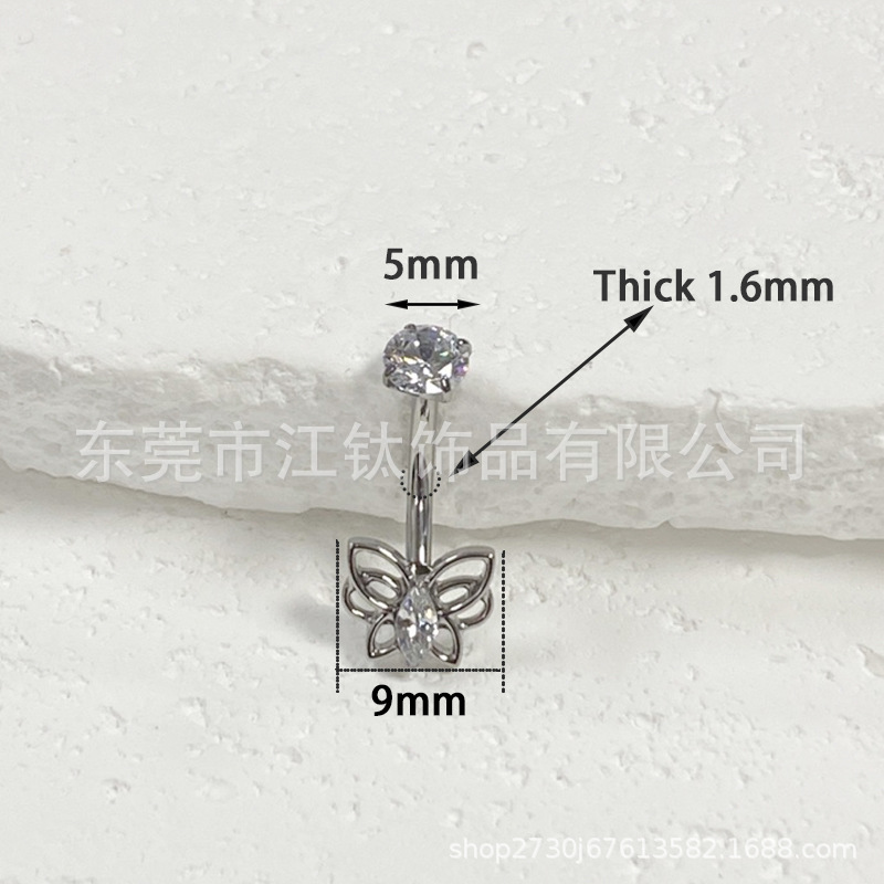 JT517 Butterfly Titanium Navel Ring with Zircon Double Head - G23 ASTM F136 Body Piercing Jewelry - Image 2