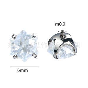 G23 Titanium Snowflake Zircon Ear Bone Stud - Round Base Cartilage Earring for Helix Tragus Conch Rook Piercing