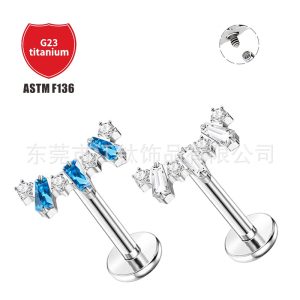 G23 Titanium Trapezoid Inlaid Zircon Ear Bone Nail - Cartilage Stud for Helix Tragus Ear Piercing
