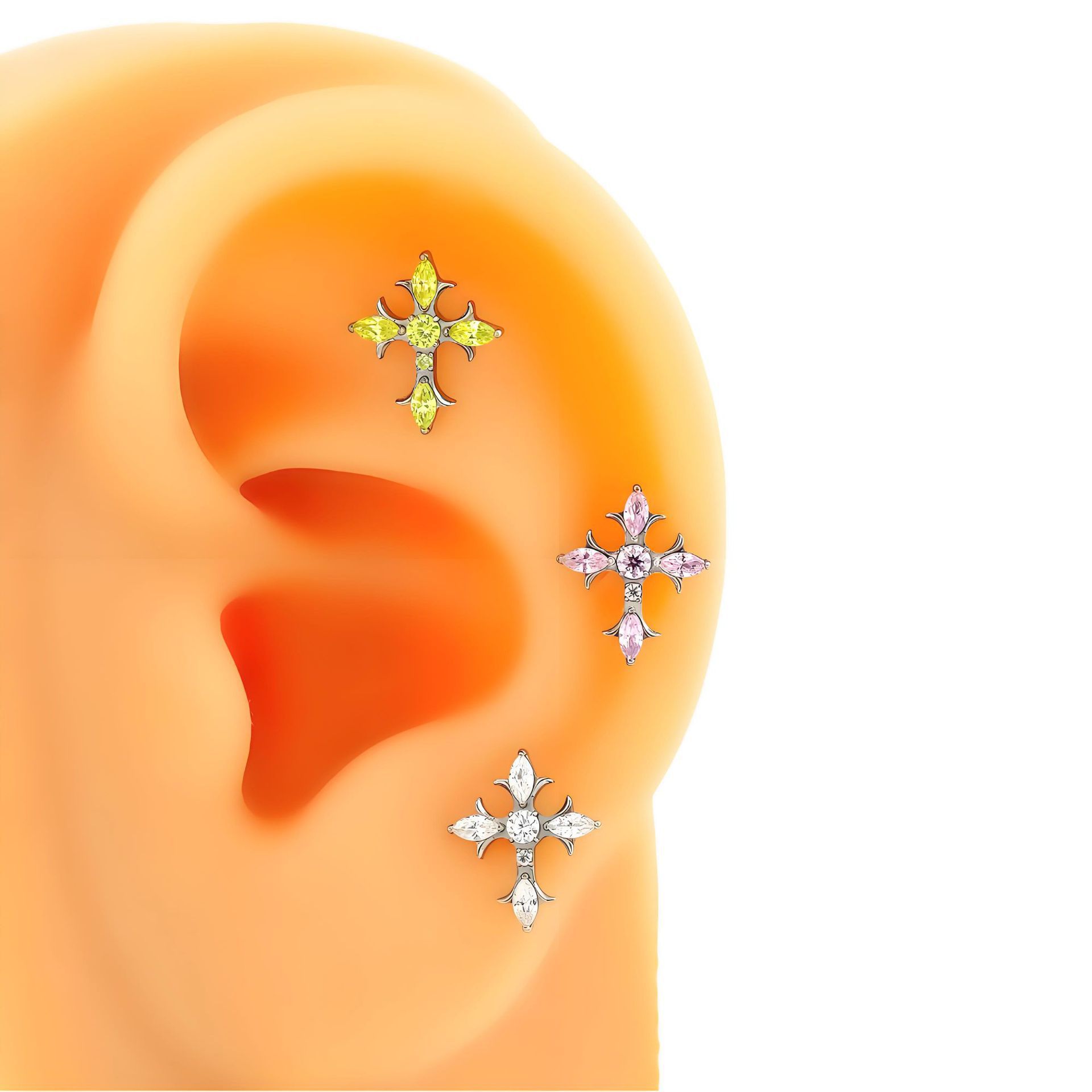 F136 Titanium Alloy Tanager Retro Dark Style Cross Zircon Earrings Ear Bone Nail Body Piercing Jewelry Head - Image 4