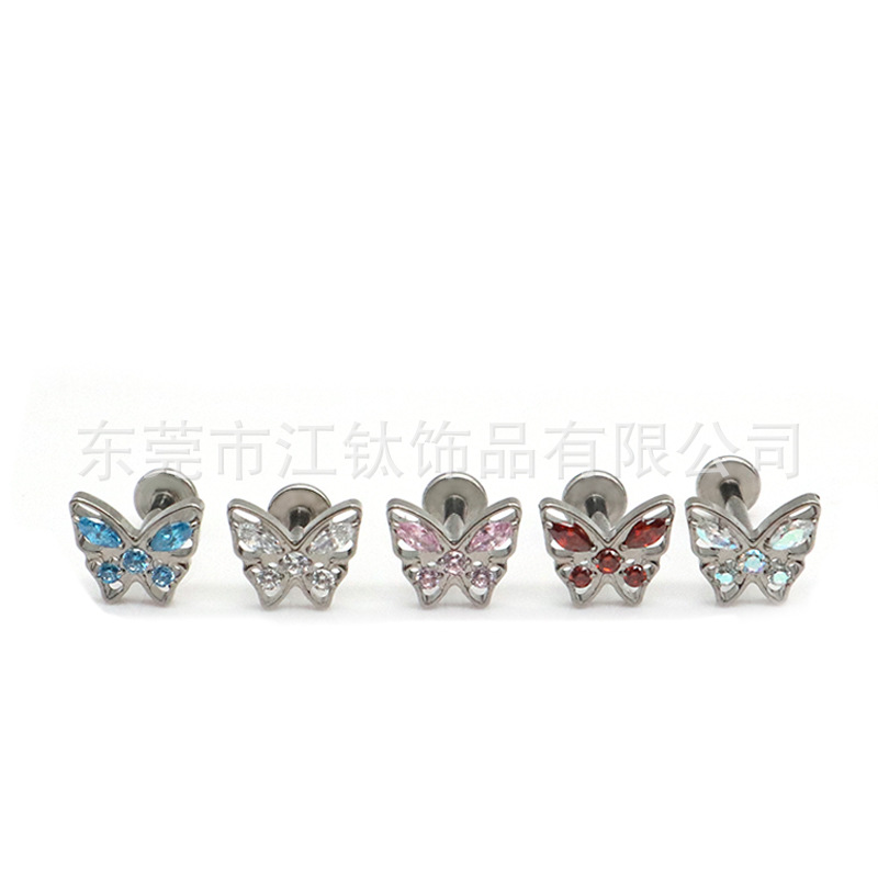 G23 Titanium Alloy Butterfly Cartilage Stud Earring with CZ - 1.2x10mm ASTM F136 Jewelry - Image 5