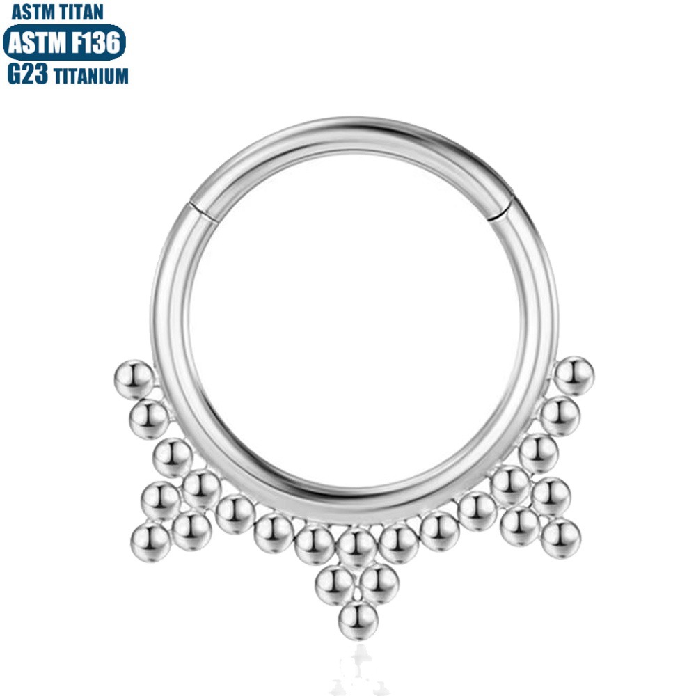F136 Titanium Alloy Nose Ring Welded Ball Cluster Shape Seamless Septum Ring Cartilage Ear Bone Ring Black 1.2x12mm - Image 3