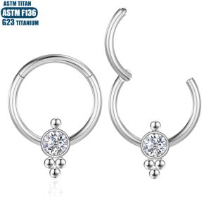 G23 Titanium Hinge Perforated Nose Ring Earrings with Diamond Beads Seamless Nasal Septal Ring Cartilage Piercing Jewelry