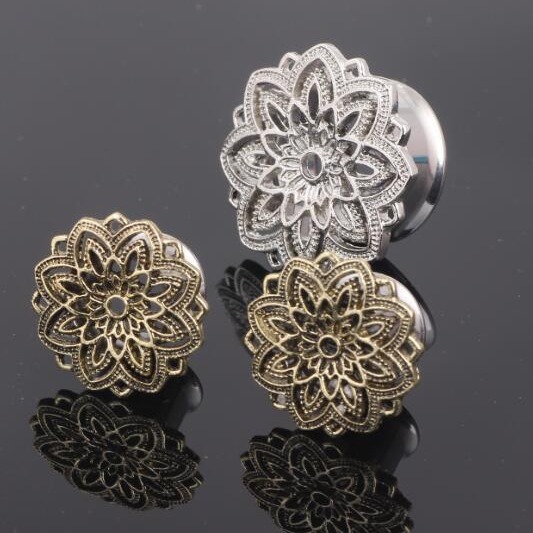 Cross-border Hot Sale Ear Expansion Stainless Steel Horn Bronze Flower Hollow Flower Auricle Expander Piercing Earrings - Image 2