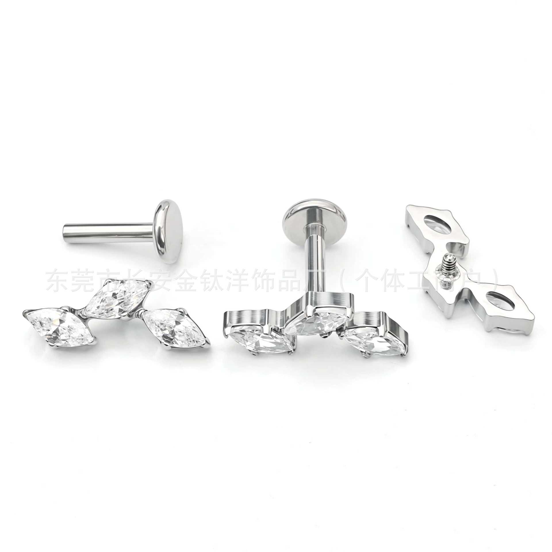 F136 Titanium Triple Rhombus Zircon Lip Piercing Nose Stud Ear Cartilage Stud Ear Bone Stud G23 Titanium Alloy Body Piercing Jewelry - Image 3