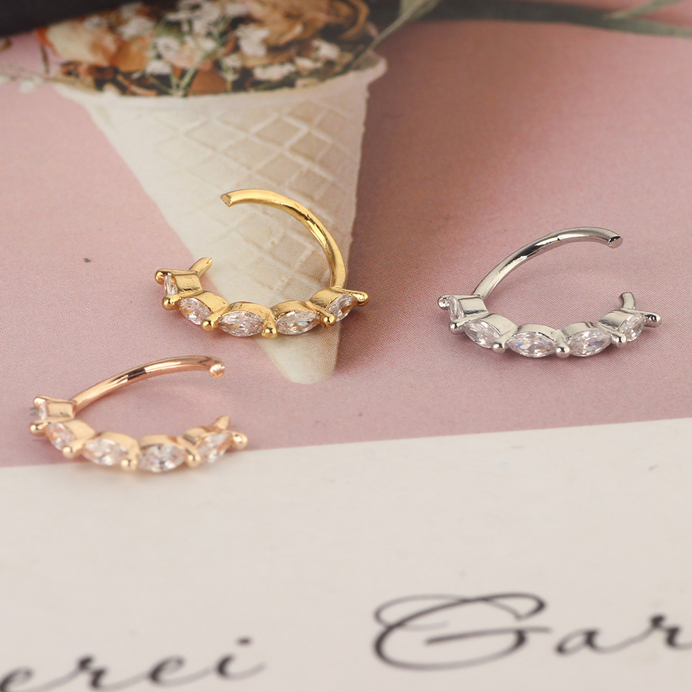Zircon Punk Rose Gold Rhombus Nose Ring Ear Cartilage Daith Earring with Tree Pattern - Image 5