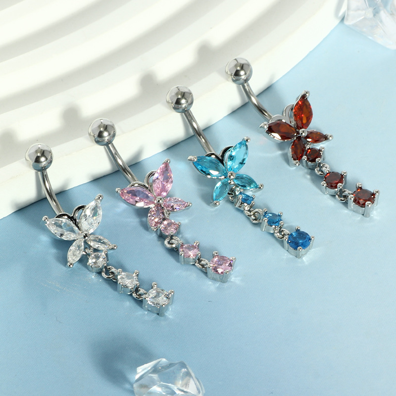 Best Selling Gold Pink Zircon Navel Ring Heart Shape Belly Button Piercing Jewelry 316L Surgical Steel - Image 4