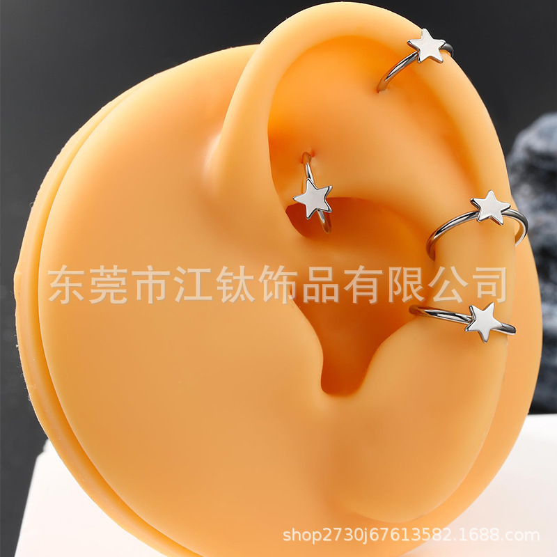 G23 Titanium Lip Nail Closed Ring Five-Pointed Star Cross - ASTM F136 Titanium Alloy Body Piercing Ear Bone Ring - Image 3