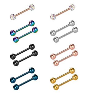 Amazon 14-Piece European and American Hot-Selling Body Piercing Jewelry Set Breast Rings Nipple Rings Tongue Rings Tongue Barbells Stainless Steel Rhinestone