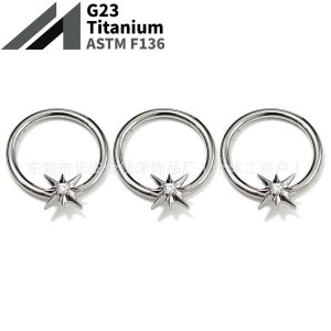 F136 Titanium Six-Pointed Star Zircon Seamless Open Ring Nose Septum Nose Ring Earrings Titanium Alloy Piercing Jewelry