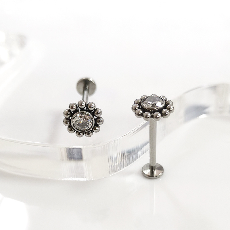 F136 Titanium Earring Set with Zircon Ball Thread Lip Nail G23 Titanium Alloy Body Piercing Jewelry Ear Bone Nail Earrings - Image 2