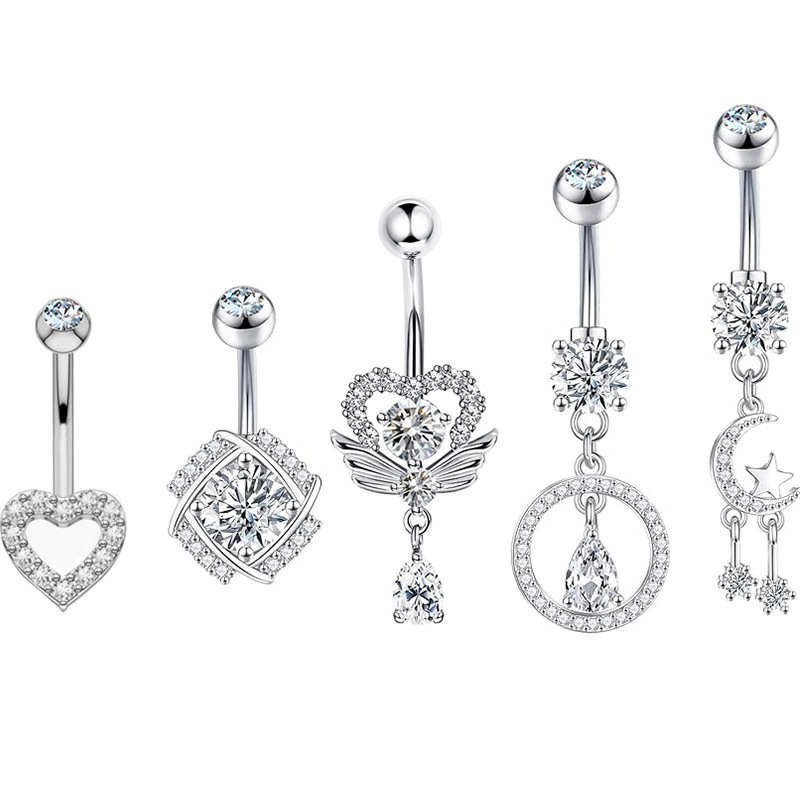 Geometric Flower Navel Ring 5 Pieces Set Stainless Steel Belly Button Jewelry Hip Hop Style - Image 5