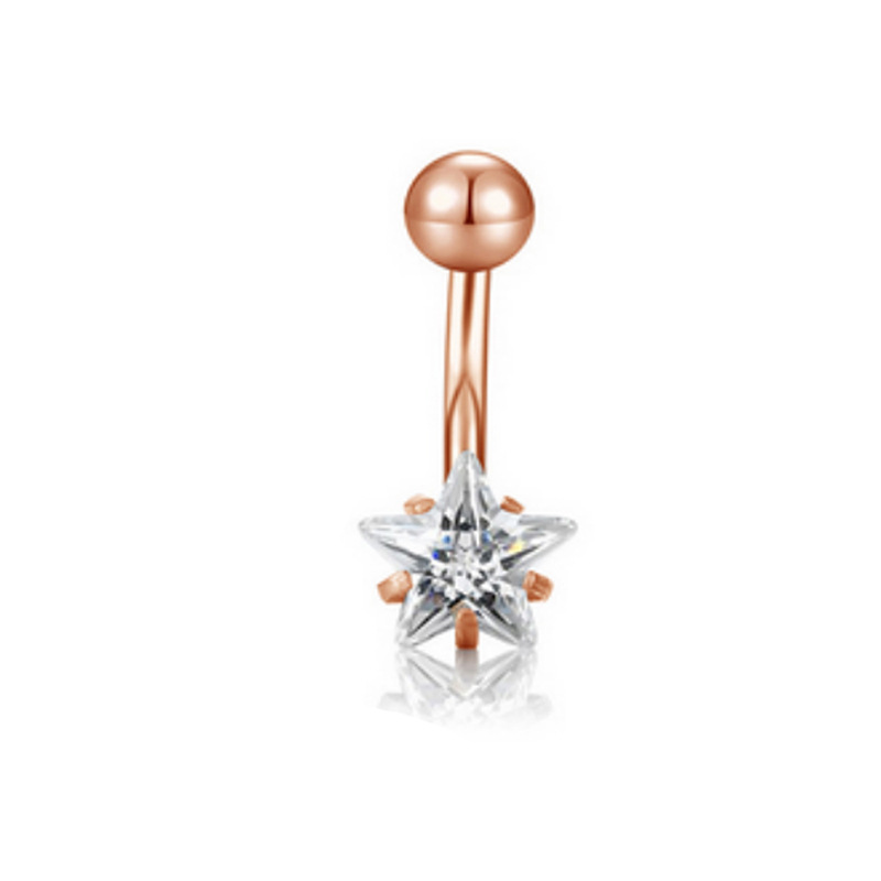 Rose Gold Star Belly Ring Set – 6 Piece Stainless Steel Body Piercing Jewelry - Image 5