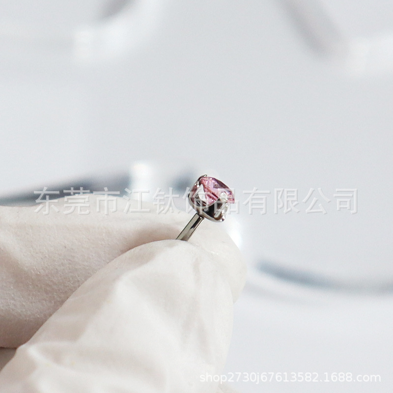 F136 Titanium Earring Inlaid 5A Three-Claw Zircon Lip Nail G23 Titanium Alloy Body Piercing Jewelry Ear Bone Stud - Image 2