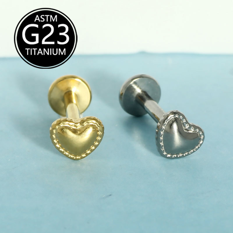 G23 Titanium Heart Shape Internal Thread Lip Piercing Labret Stud Ear Cartilage Jewelry - Image 3