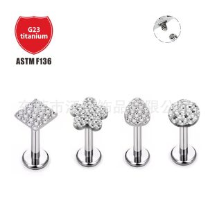 G23 Titanium Ear Bone Nail Flower Water Drop Square Hammer Pattern Body Piercing Ear Stud