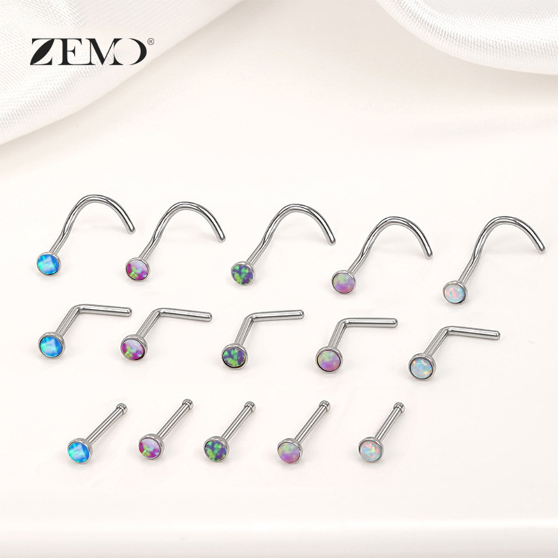 Cross-Border Hot-Selling Personalized Opal Nose Nail Stud 316L Stainless Steel Straight Nose Piercing Jewelry - Image 4