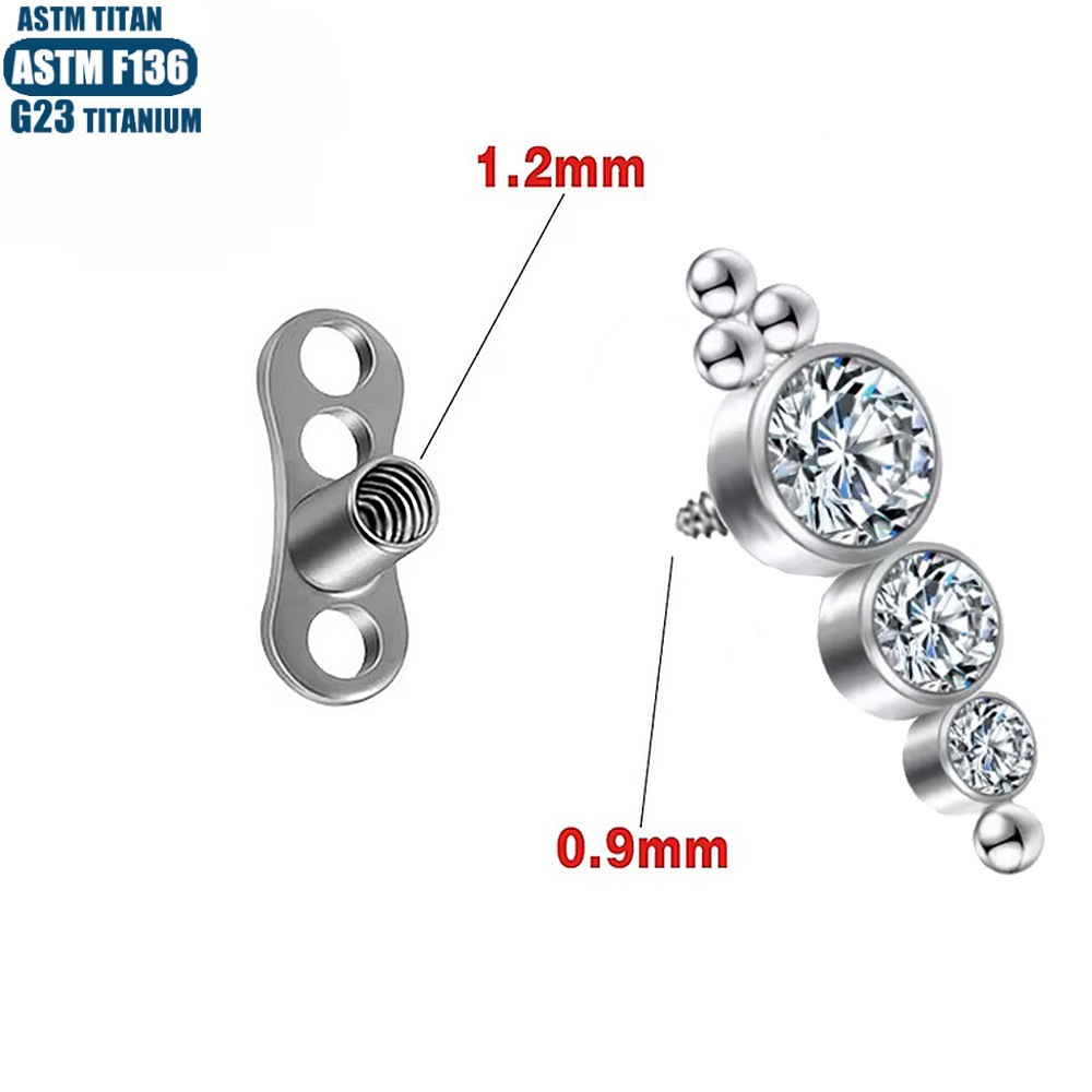 F136 Titanium Alloy Zircon Dermal Anchor with Internal Thread for Clavicle Body Piercing Jewelry - Image 3
