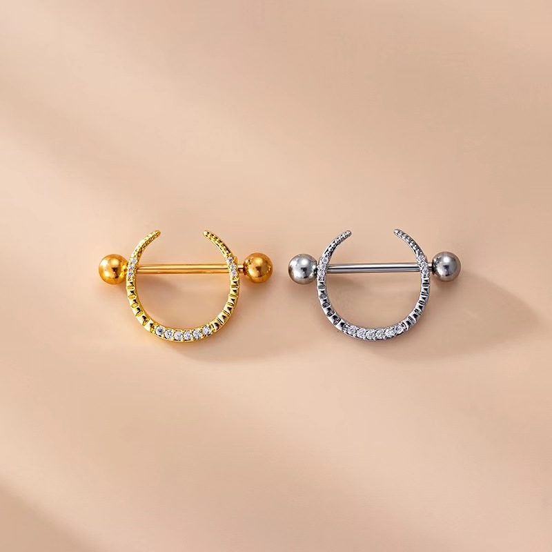 Gold U-Shaped Stainless Steel Nipple Ring with Zircon for Body Piercing Nail Art - Image 4