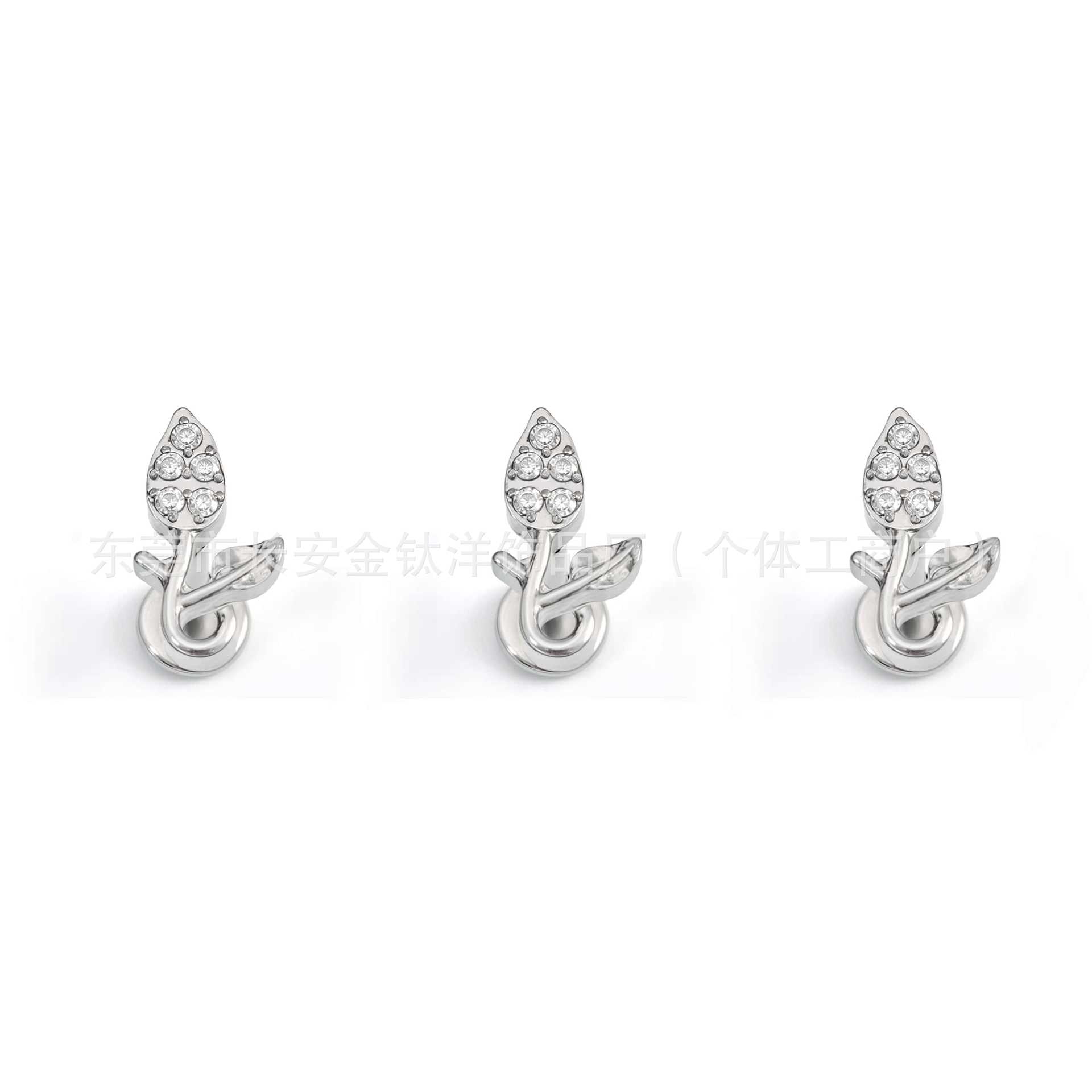 F136 Titanium Flower Earrings with 5A Zirconia - Lip, Nose, Ear Bone Studs - G23 Alloy Body Piercing - Image 3