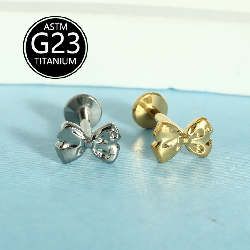 F136 Titanium Internally Threaded Ear Cartilage Stud Bow Lip Piercing Jewelry G23 Titanium Alloy Polished - Image 3