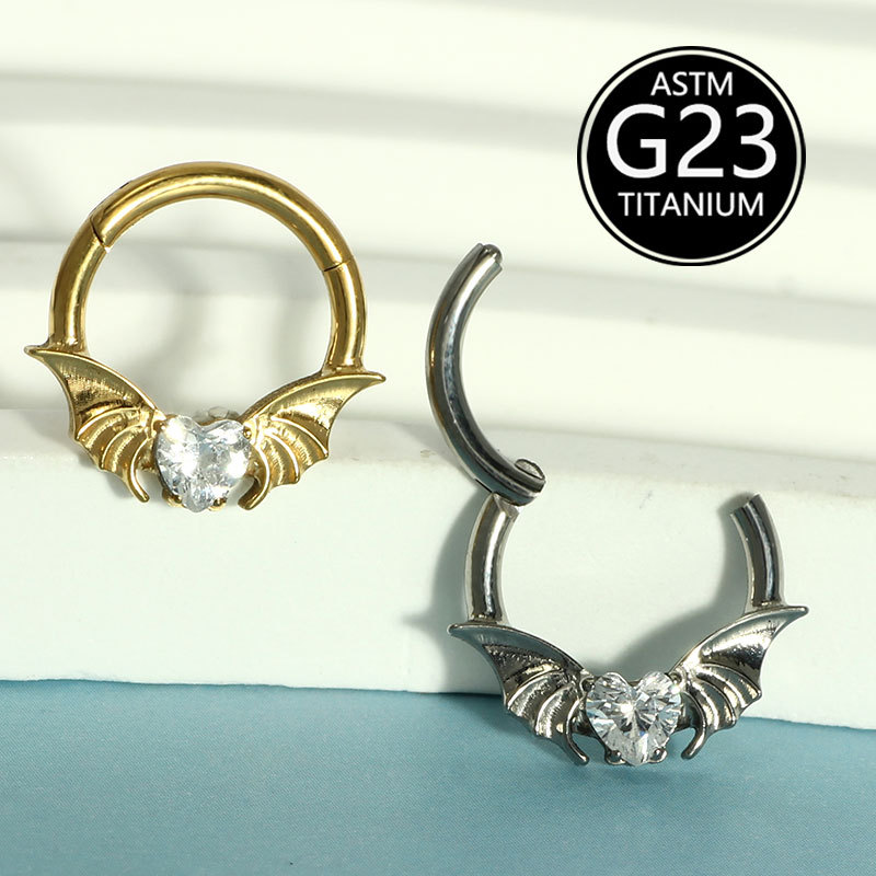 Amazon Hot Fashion Bat Nose Septum Ring Nose Clip G23 Titanium Heart Zircon Ear Bone Nail Jewelry - Image 4
