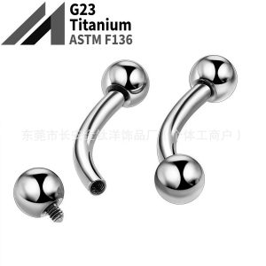 G23 Titanium Inner Thread Double Head Ball Eyebrow Nail Tongue Nail Lip Nail Breast Nail Bent Bar Body Piercing Jewelry