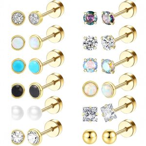 European American Stainless Steel Pearl Earrings Simple Silver Cartilage Earrings Commuting Versatile Piercing Jewelry