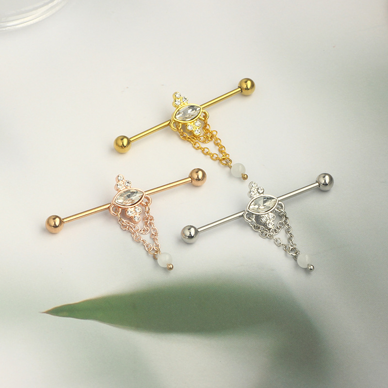 Cross-border Stainless Steel Straight Bar Barbell Earring Zircon Piercing Earring Double Ear Hole Ear Bone Nail Long Ear Nail In Stock Wholesale - Image 3