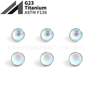 F136 Titanium Wavy Edge Inlaid Frosted Moonstone Nose Stud Lip Labret Tongue Ear Piercing Jewelry