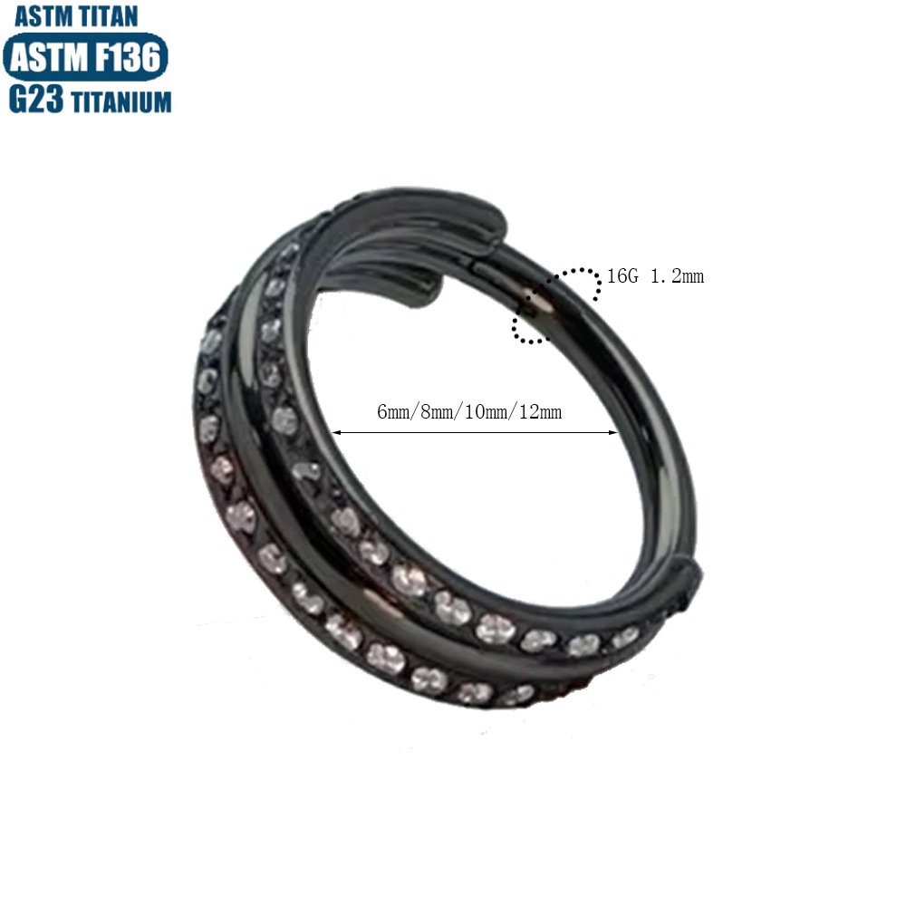 F136 Titanium Double Layer Zircon Nose Ring Seamless Ring Piercing Nasal Ornament Earrings Jewelry Nose Pierced Nasal Septum Ring - Image 4