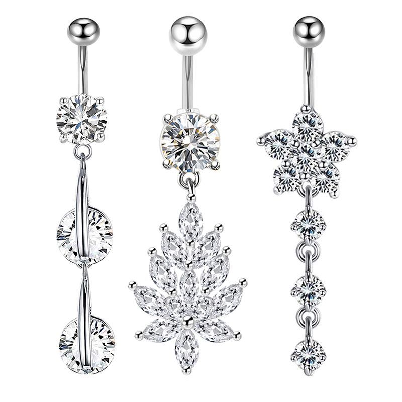 European American Style Golden Zircon Shambhala Rhinestone Belly Button Ring 3-Piece Set - Stainless Steel - Image 5