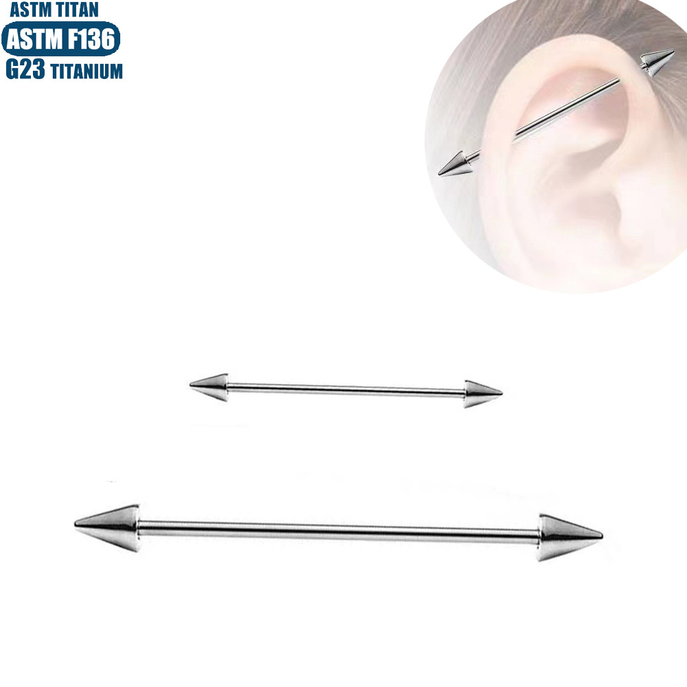 F136 Titanium Alloy Lip Nail Pointed Cone Straight Bar Tongue Nail Internal Spiral Piercing Jewelry Tragus Earring - Image 2
