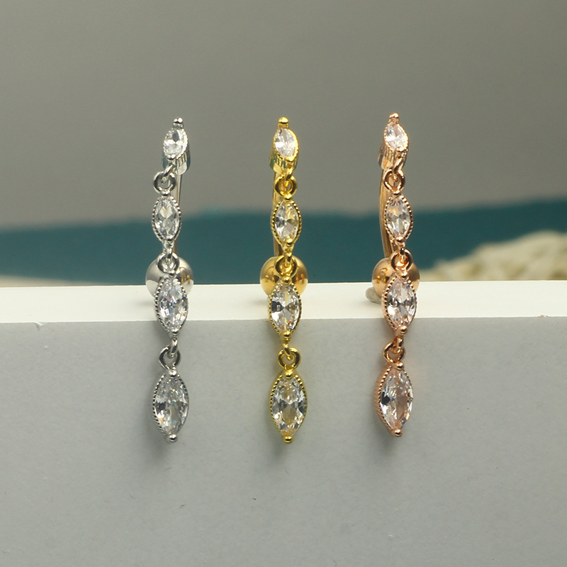 Stainless Steel Heart Navel Ring - Rose Gold Belly Button Piercing Jewelry Inverted CZ - Image 3
