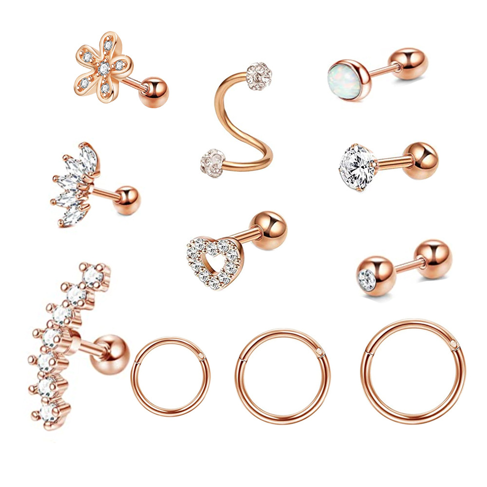 Zircon Thread Earrings - Stainless Steel Ear Bone Nail Puncture Jewelry Set for Women - Image 2