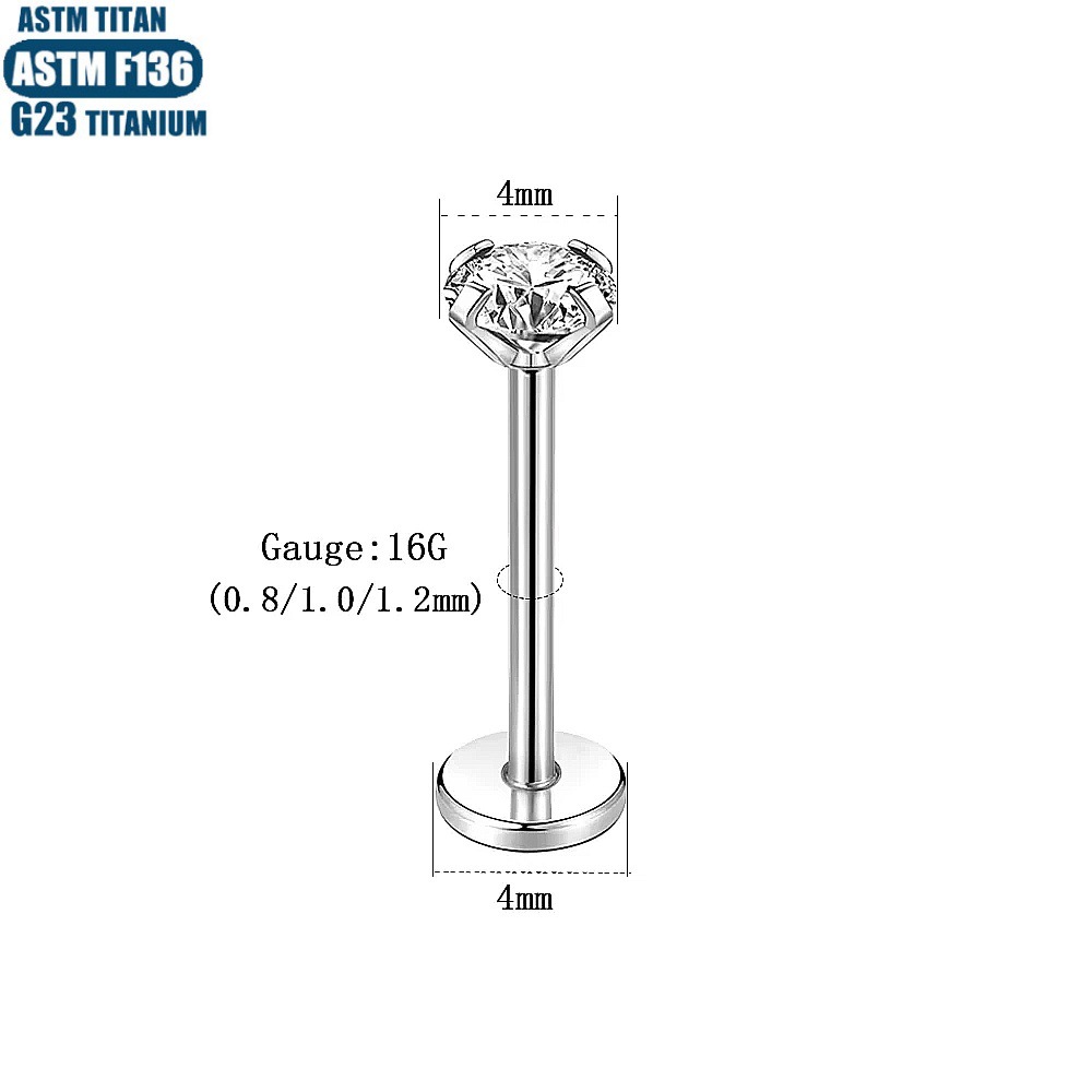 G23 Titanium Zircon Labret Stud Lip Ring Straight Rod Diamond Ear Stud Earrings Body Piercing Jewelry Tongue Stud - Image 3