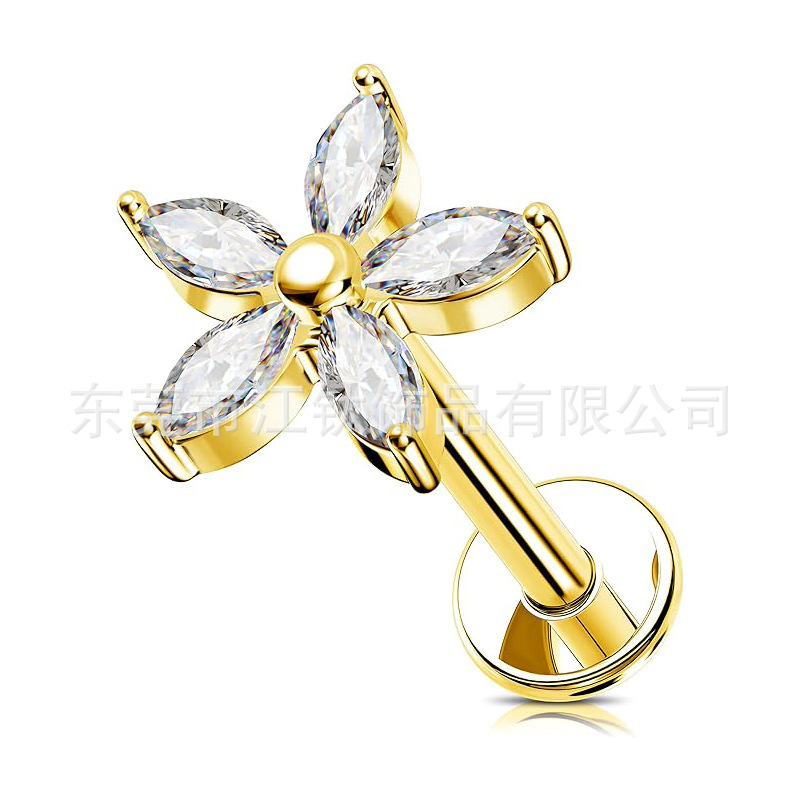 F136 Titanium Ear Stud Five-Petal Flower Inlaid Zircon G23 Titanium Alloy Piercing Jewelry Earrings - Image 5