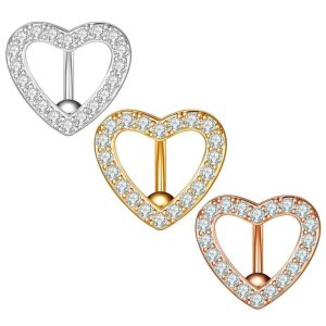 Rose Gold Heart Belly Button Ring Dangle Navel Piercing Jewelry 316L Surgical Steel