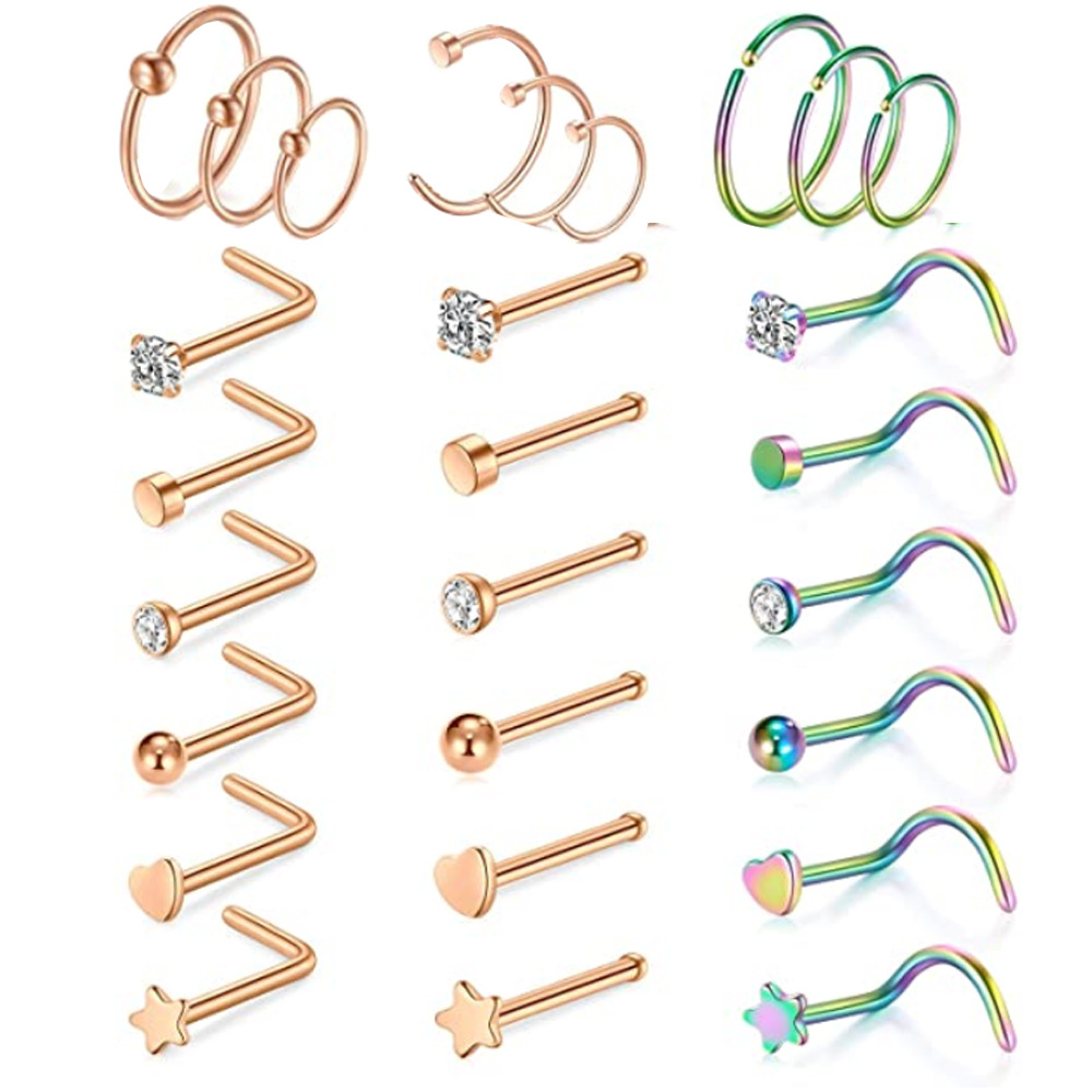 Stainless Steel Nose Ring Lip Ring Ear Stud Set Geometric Cactus Design Fashion Body Piercing Jewelry for Women - Image 2
