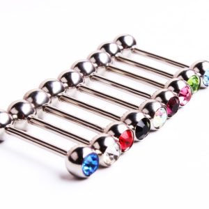 Double Diamond Steel Ball Stainless Steel Straight Barbell Tongue Nipple Nail Body Piercing Jewelry 10 PCs/Bag