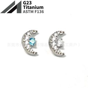 F136 Titanium Starry Sky Moon Earring with 5A Zircon Cochlear Nail G23 Alloy Piercing Jewelry