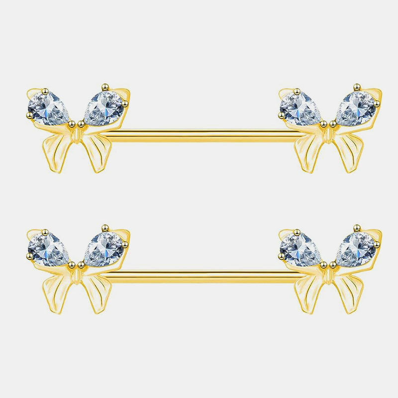Stainless Steel Nipple Ring with Bowknot, Heart Zircon & Devil Wings - Custom Design - Image 2